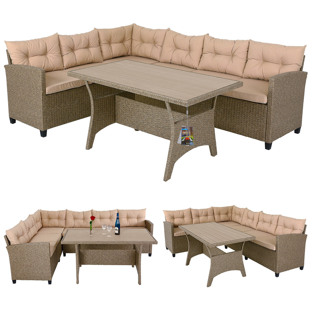 Casaria Loungeset 16-delig Grijs/Beige Kunststof