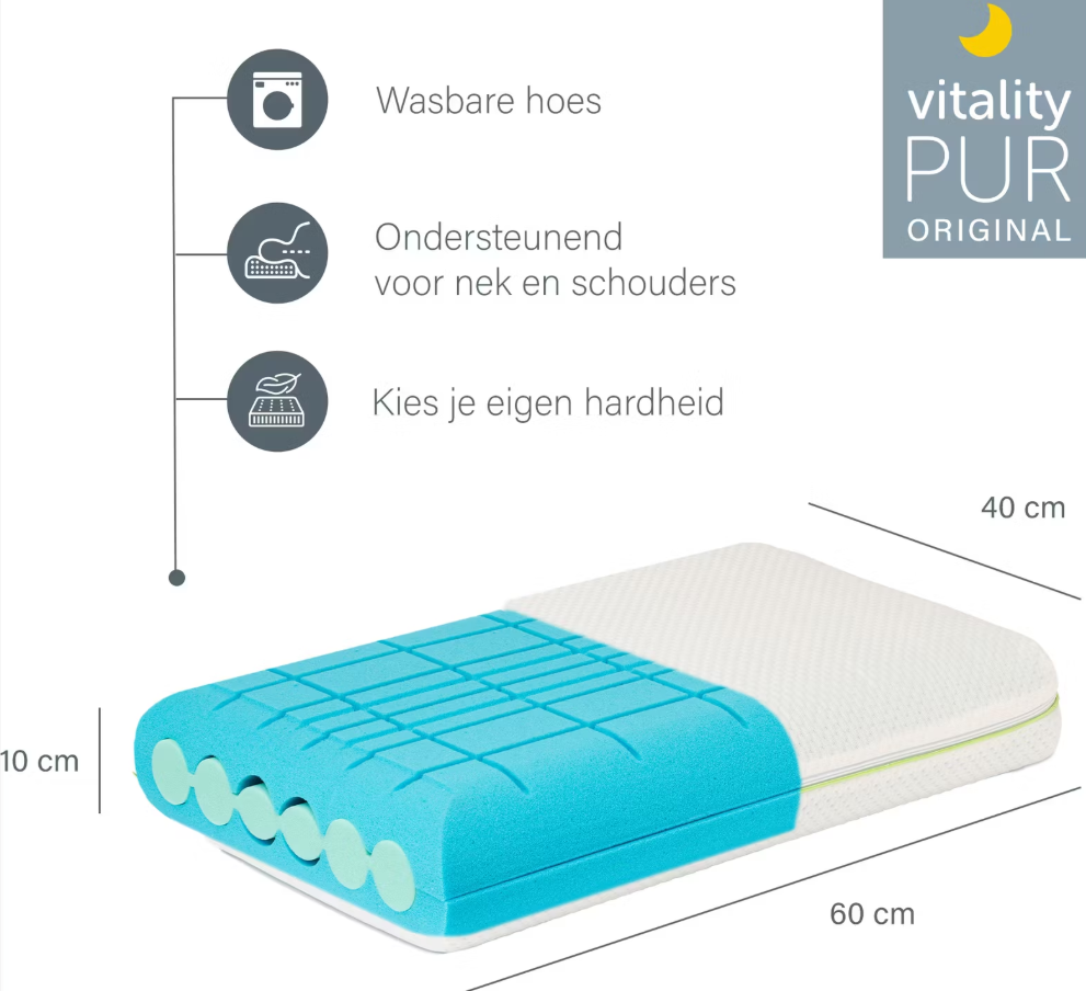 Vitality Pur Hypnos Kussen - Stevig - 40 x 60 cm - Visco Schuim - Tencel Hoes