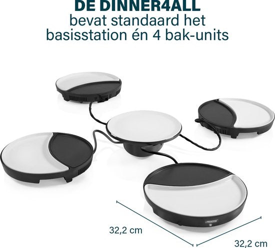Princess Dinner4All 103080 - Gourmetstel - Grill & Bakplaat - Extra lang 2 meter snoer - 4 personen - Vaatwasserbestendig - PFAS-vrij - Uitbreidingsset beschikbaar