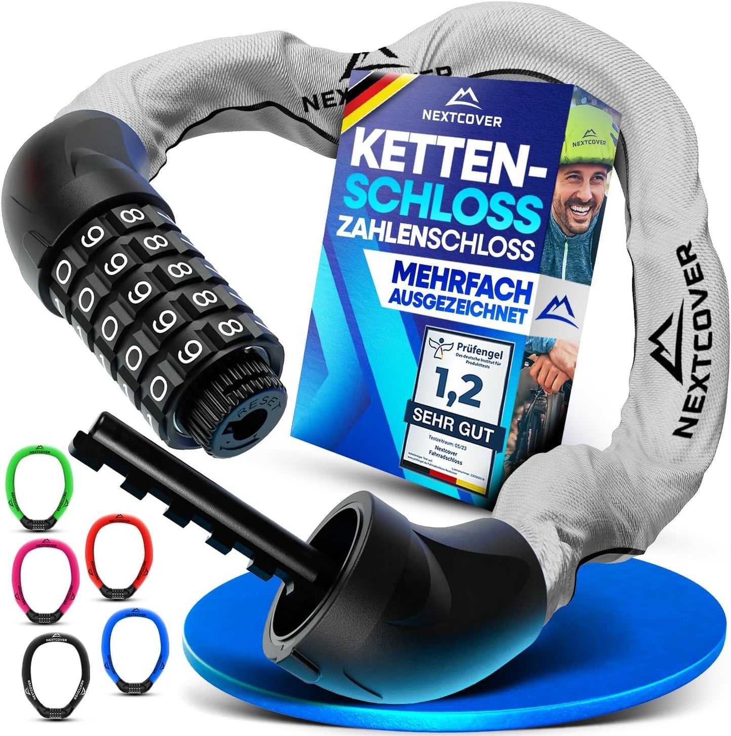 NEXTCOVER® Fietsslot LockOne met combinatiecode I - [SAFESECURE] cijferslot - Zeer Robuust - 90 cm Lang - Reflecterend