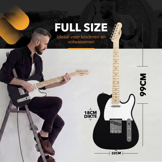 Finesse Elektrische Gitaar met Versterker - met Videocursus - TE Gitaar - Volwassenen - Kind - Zwart