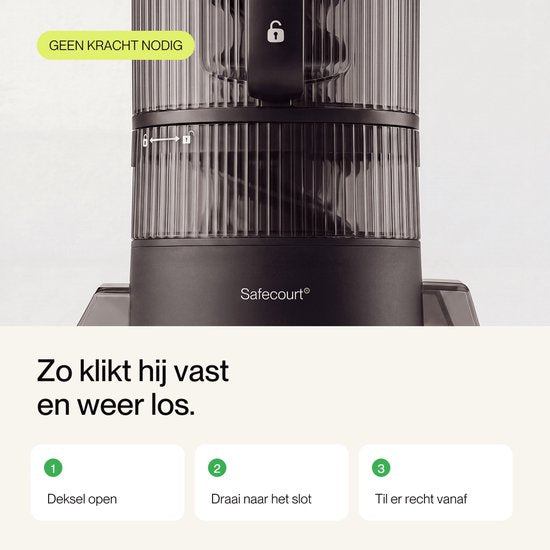 Safecourt Kitchen Slow Juicer XXL - krachtige motor [Pre-cutter & Cold-press technologie] - eenvoudige reiniging - BPA-vrij - sapcentrifuge Zwart