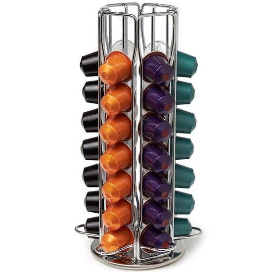 KitchenBrothers Capsulehouder - Koffiecups houder - Geschikt voor Nespresso - 42 Cups - Draaibaar - RVS