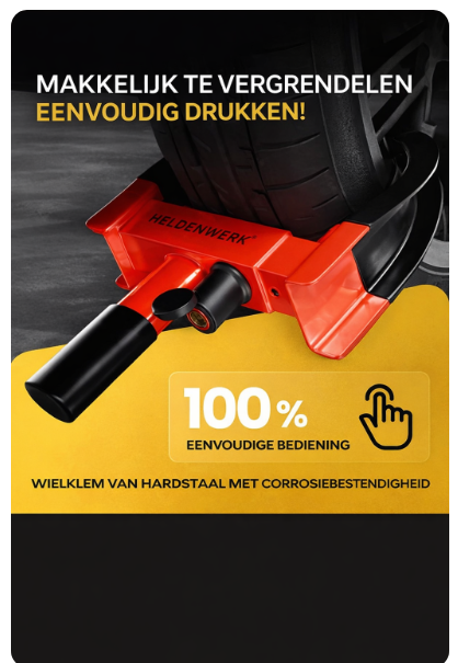 HELDENWERK – Parkklauw & Wielklem – Voor 18-30 cm Bandbreedte – Zwart & Rood Gelegeerd Staal – Met Hoog Veiligheidsslot & 3 Sleutels – Diefstalbeveiliging – Maximaal Veilig