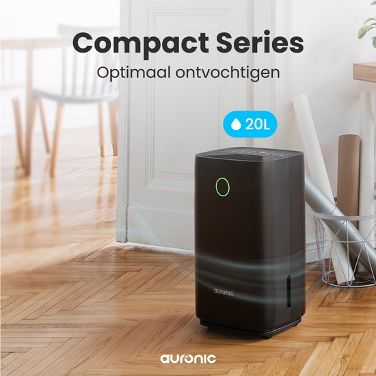 Auronic Luchtontvochtiger - Compact Series - 20L per dag - Was-droog functie - Slaapkamer, Badkamer en Woonkamer - Vochtvreter voor in Huis - Zwart