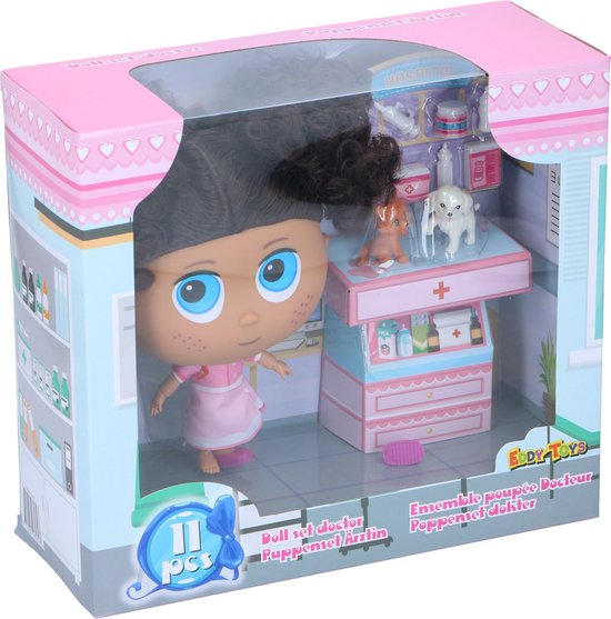 Eddy Toys Poppenset - Met Accessoires - 20x11x19cm - Dokterthema