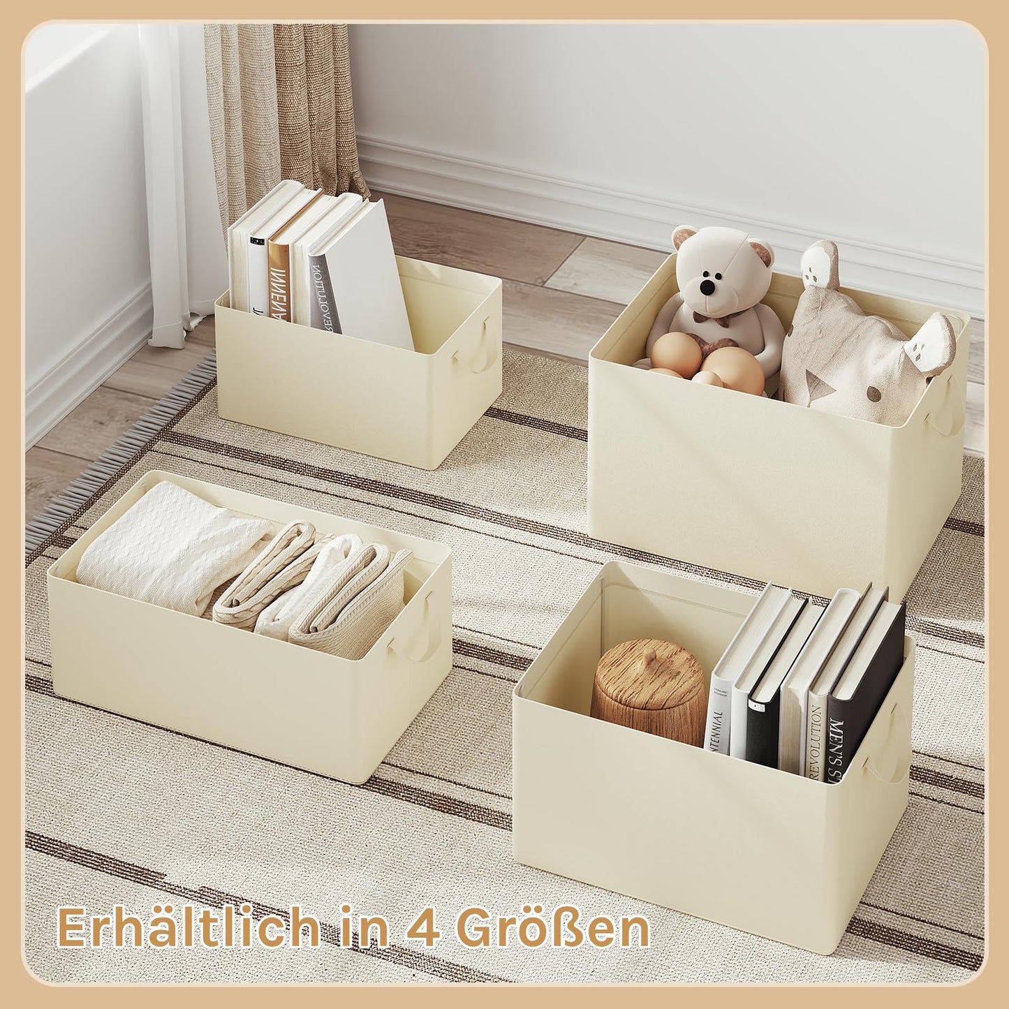 WOLTU Opbergbox - Deksel - Inklapbaar - Handgrepen - 3Stuks - 48x29x20cm - Crème