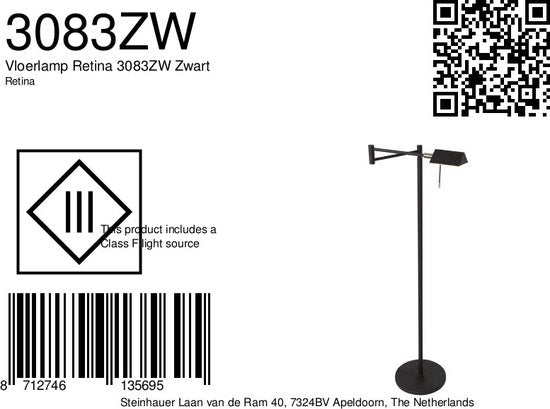 Steinhauer - vloerlamp - Retina - zwart - glas metaal - design lamp - LED - 3083ZW