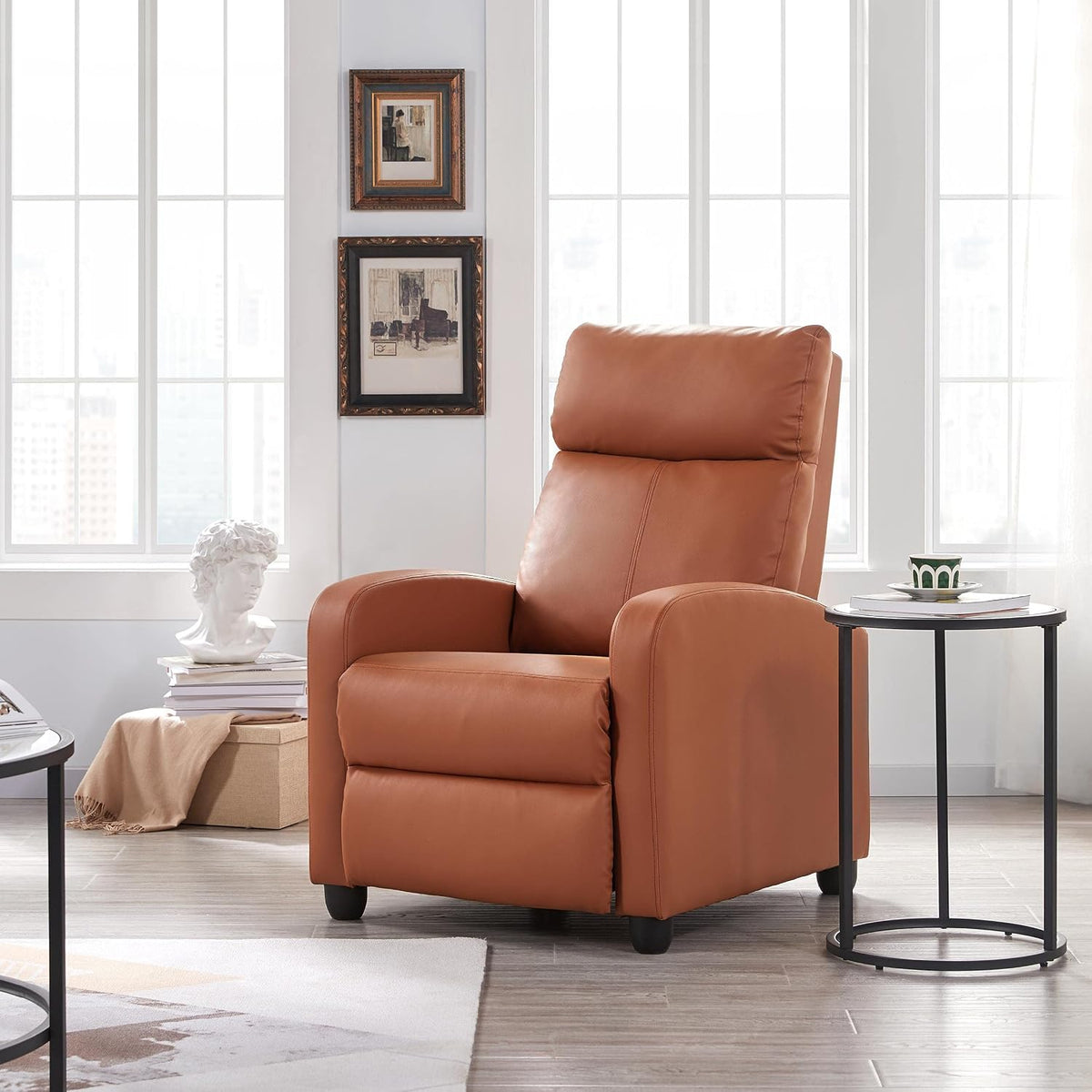 Yaheetech Relaxfauteuil Set van 2 - 67,3 x 85,1 x 99,6 cm - Verstelbare Voetsteun - Kunstleer - Tan