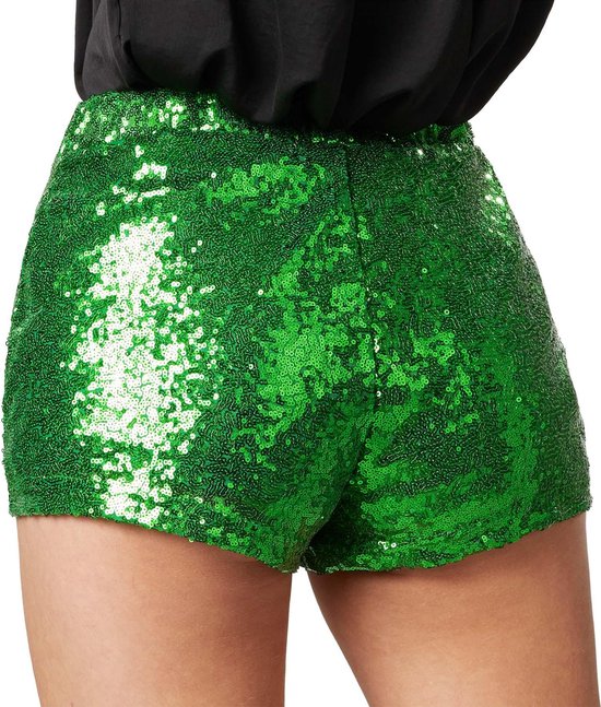 Dressforfun Pailletten-short groen XL - verkleedkleding kostuum halloween verkleden feestkleding carnavalskleding carnaval feestkledij partykleding - 303904