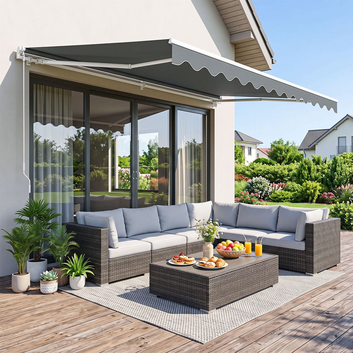 Coast Zonnescherm Terrasoverkapping - intrekbaar - aluminium frame - grijs 3,6 x 3 m