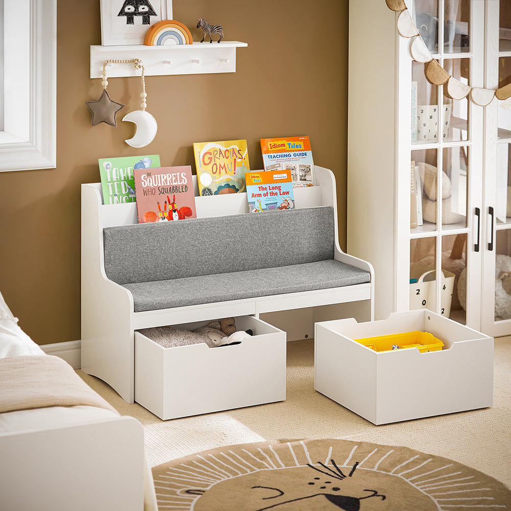 SoBuy Kinderopbergbank met boekenkast - 2 Lades - Max. 120 kg - 100 x  45 x 70 cm - Wit / Grijs
