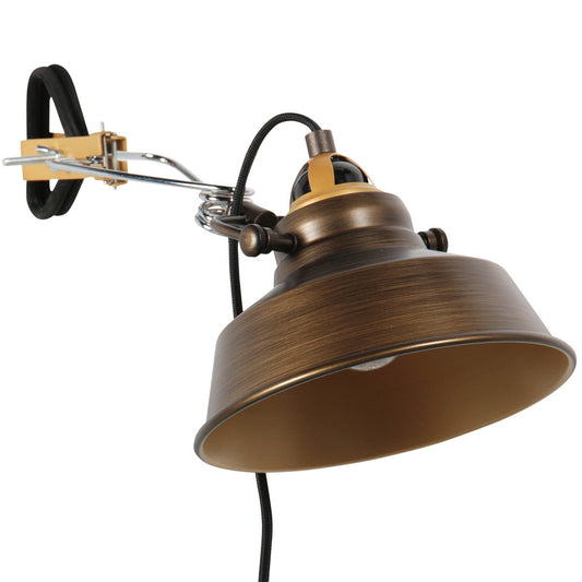 Bronzen wandlamp Nove 1320BR met E27 fitting, 190 cm snoer en schakelaar, industrieel design, van merk Mexlite, gemaakt van metaal en kunststof