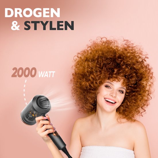 VAIVE Ionische Föhn met Diffuser - Haardroger 2000 Watt - Haarfohn met Coolshot - 3 standen