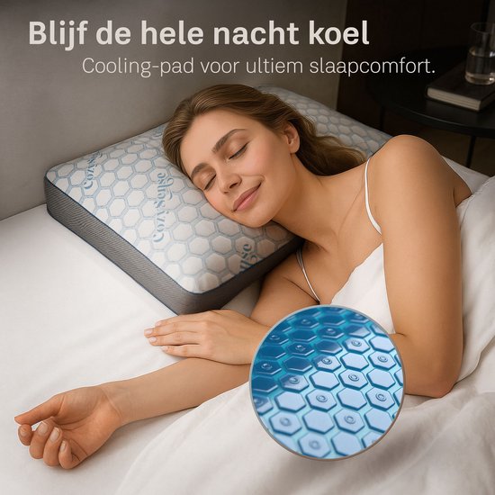 CozySense® PolarGel Hoofdkussen - Kussen tegen Nekklachten - Slaapkussen - Pillow - Coolgel Pad - Vulbaar Traagschuim - Zijslaper, Rug-, & Buikslaper