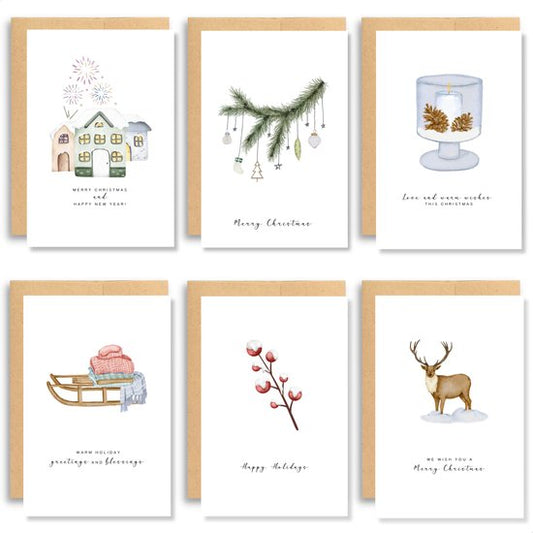 Partizzle 36x Luxe Kerstkaarten met Enveloppen Set - Nieuwjaarskaarten - 2025 Collectie / 12 Ontwerpen