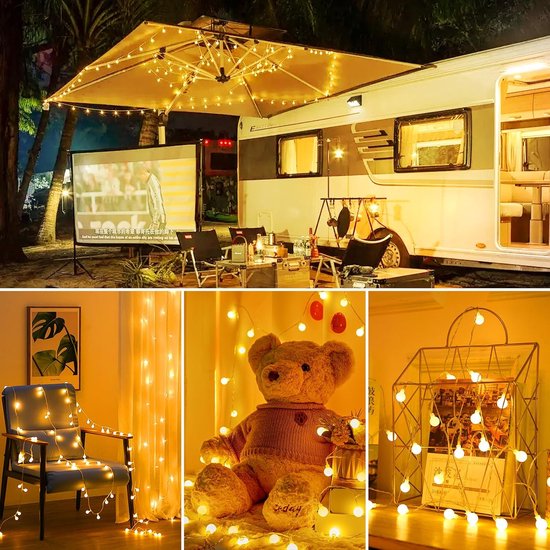 Foryouliving Lichtsnoer 10 Meter voor buiten - 50 Warm Wit LED Bollen - Koppelbaar Lichtslinger met 8 Functies - Tuinverlichting & Sfeerverlichting - Feestverlichting