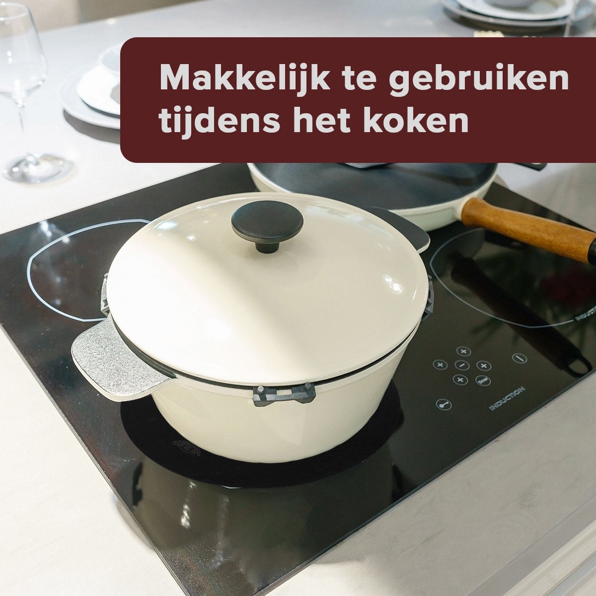Nimma® Inductie Beschermer - Set van 5 - Inductiemat Rond en Vierkant - Tot 240 graden - Ø22cm - Siliconen