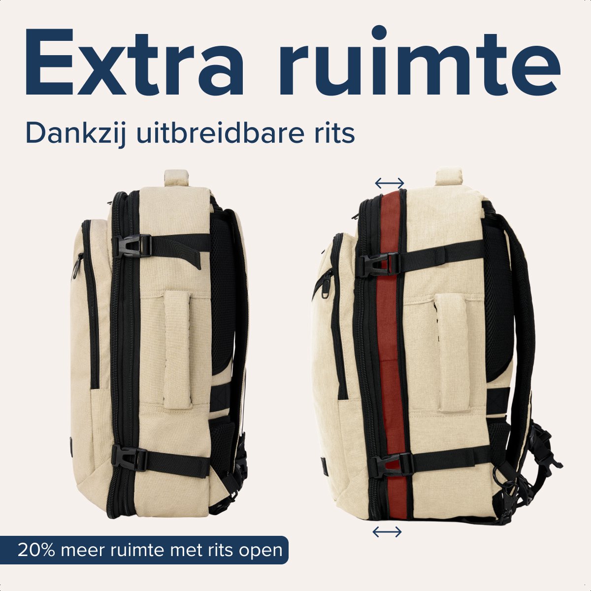 TRVLMORE 40L Reistas Rugzak – Handbagage – 49 x 34 x 13 cm – Beige