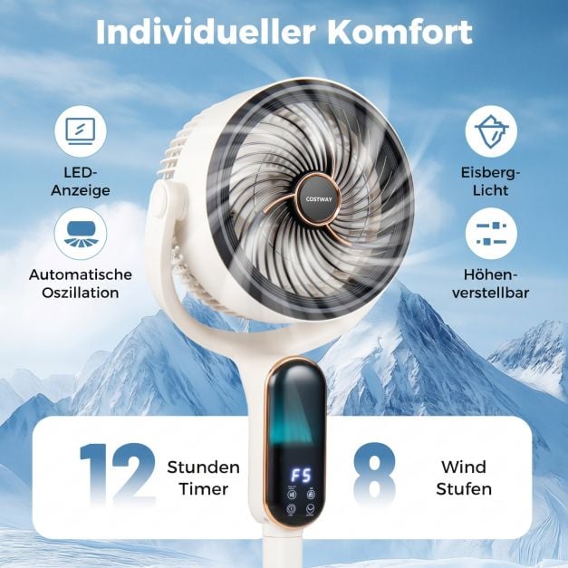 Coast Verstelbare Statiefventilator – 8 Snelheden – 54-96 cm – Wit