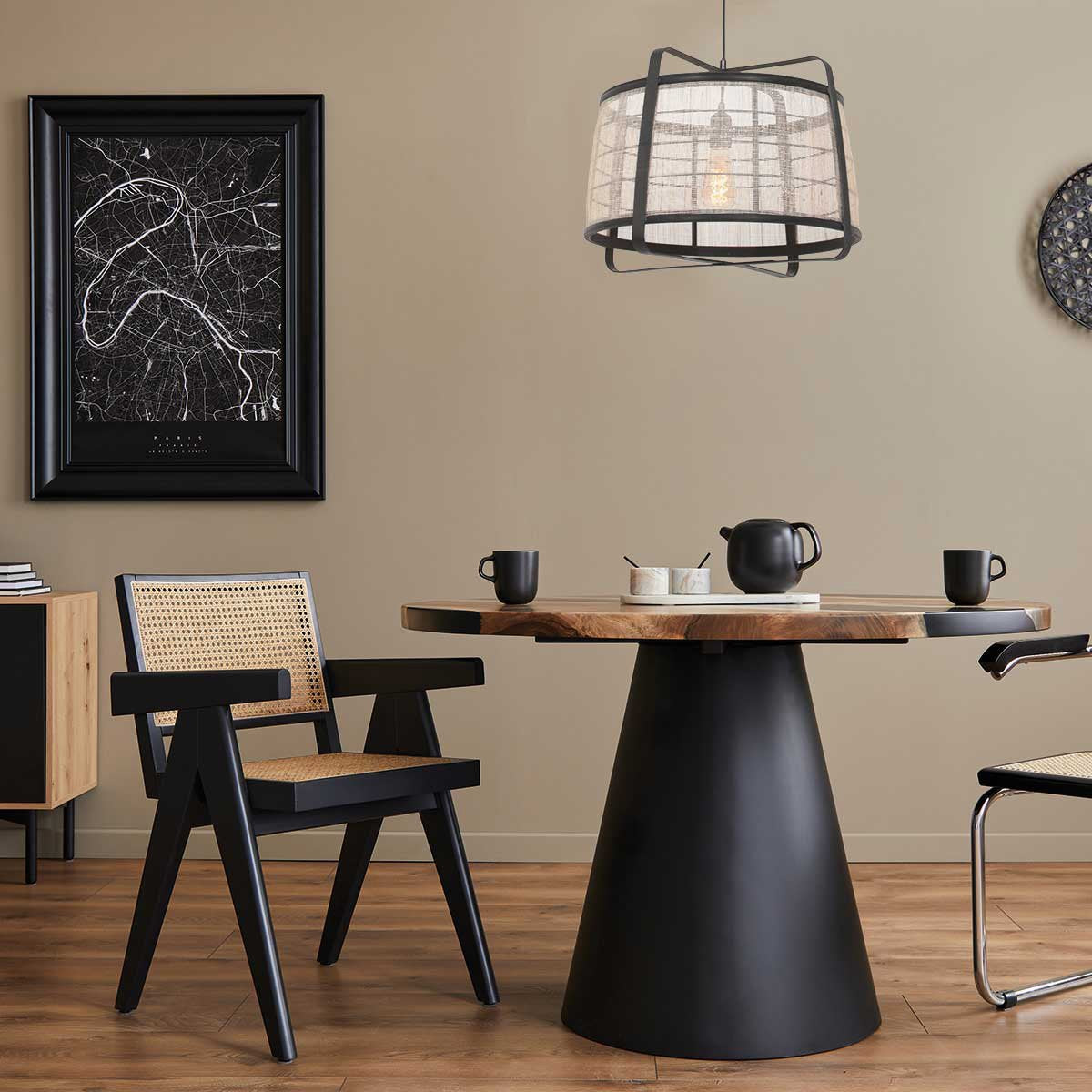 Anne Lighting - hanglamp - Capos - zwart - hout stof - Ø 48cm - E27 - 3511ZW