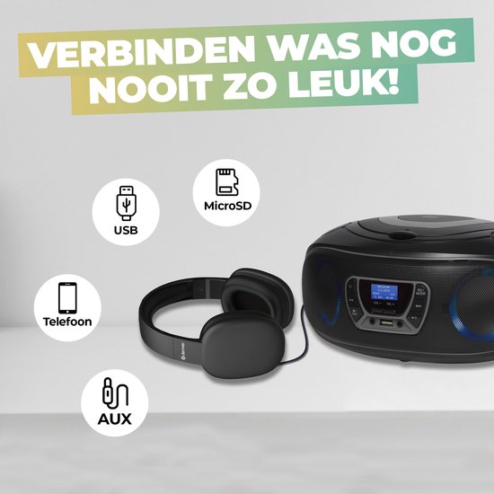 Denver Draagbare DAB Radio CD Speler Kinderen - Bluetooth - Lichteffecten - Boombox - AUX - FM - TDB212GREY
