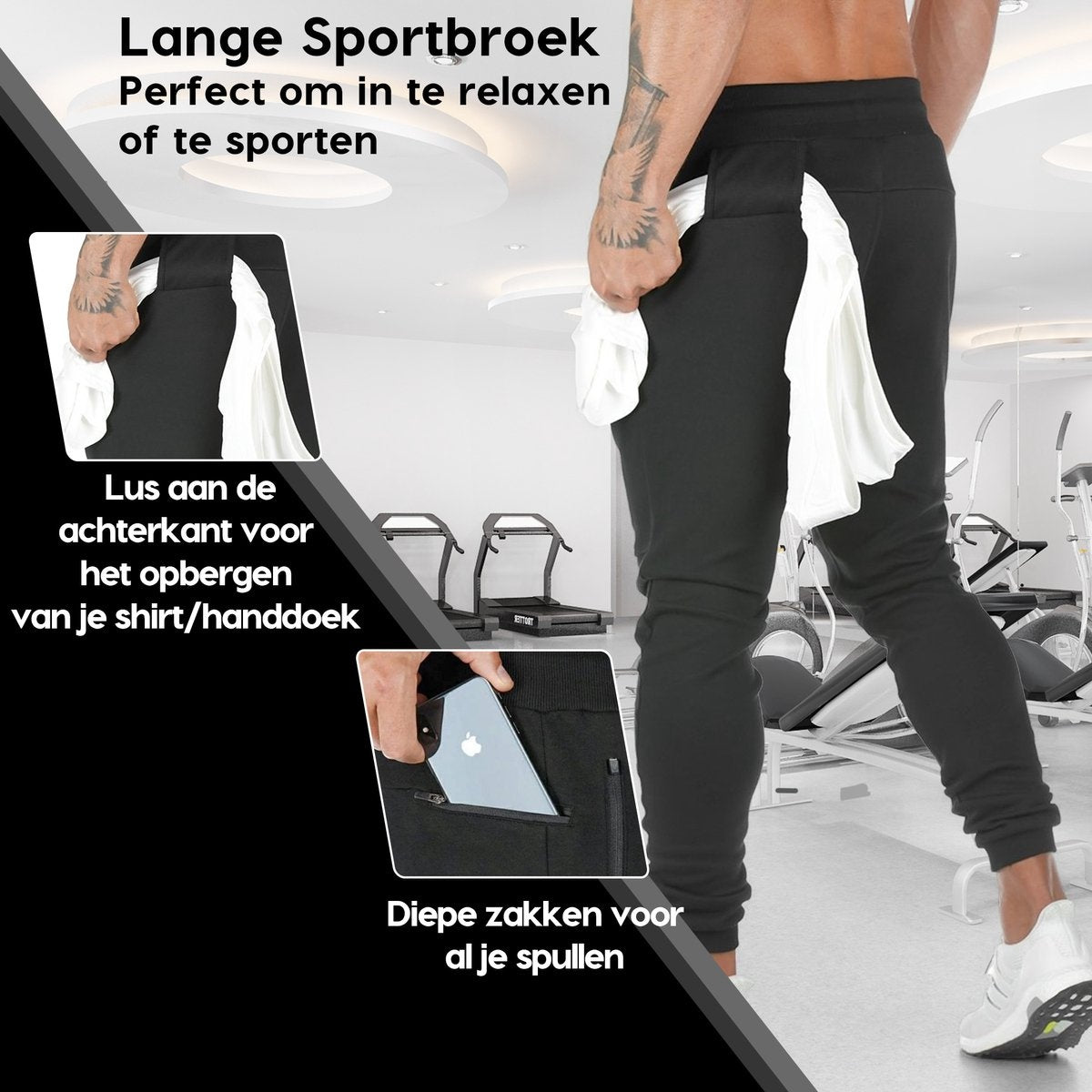 MW® - Trainingsbroek Heren - Joggingbroek Heren - Lange Sportbroek - Broek met Zakken - Maat L