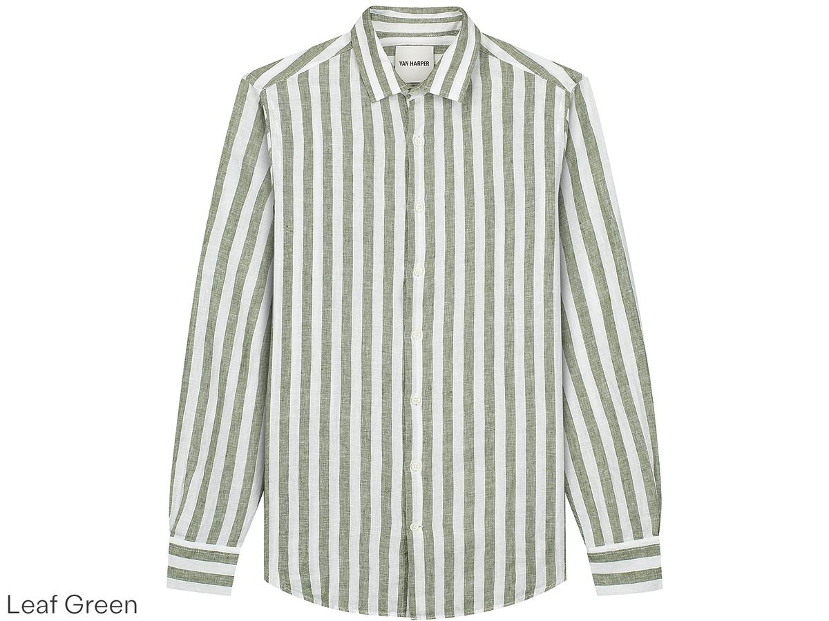 Van Harper Linnen Overhemd - Regular Fit - maat M - Leaf Green Stripe