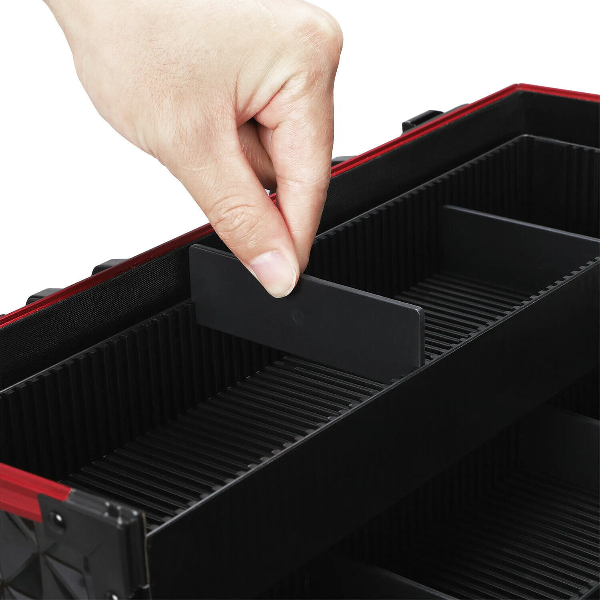Yaheetech Make-upkoffer Met 3 Lagen – 34,7 x 22,2 x 25 cm – Voorzien Van Verstelbare Tussenschotten En Fluwelen Voering En Slot Met Sleutels – Voor Kappers En Visagisten – Zwart En Rood Aluminium