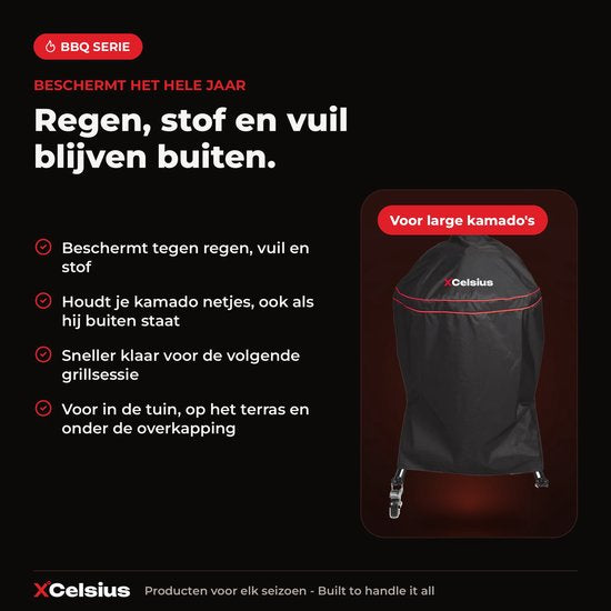 XCelsius® Kamado BBQ Hoes Large (L) 20-22 inch - 600D Waterafstotende Barbecue Kamado Beschermhoes - Met Verstelbare banden - Zwart met Rood