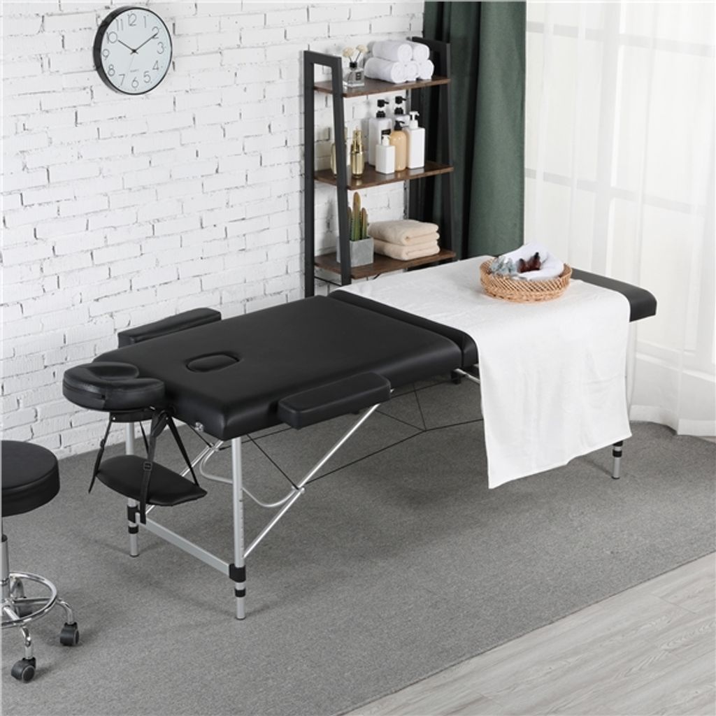 Yaheetech Massagetafel 2 zones - Inklapbaar aluminium - In hoogte verstelbaar - Zwart - 213 x 92 cm