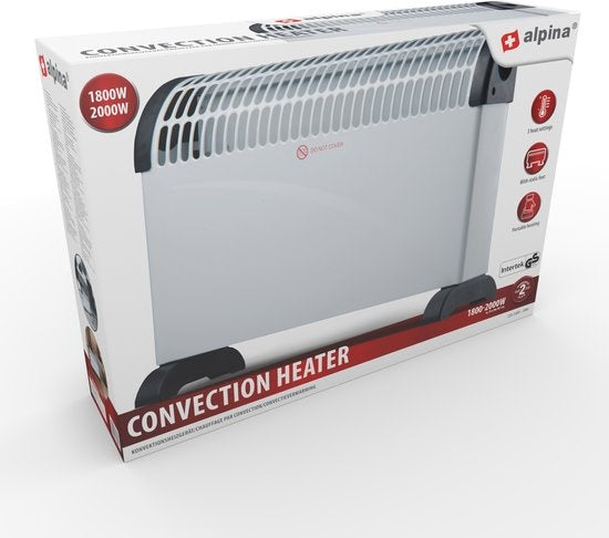 alpina Elektrische Convectorkachel – 3 Warmtestanden & Turbo – 2000 W – 53 x 20 x 38.5 cm – Wit