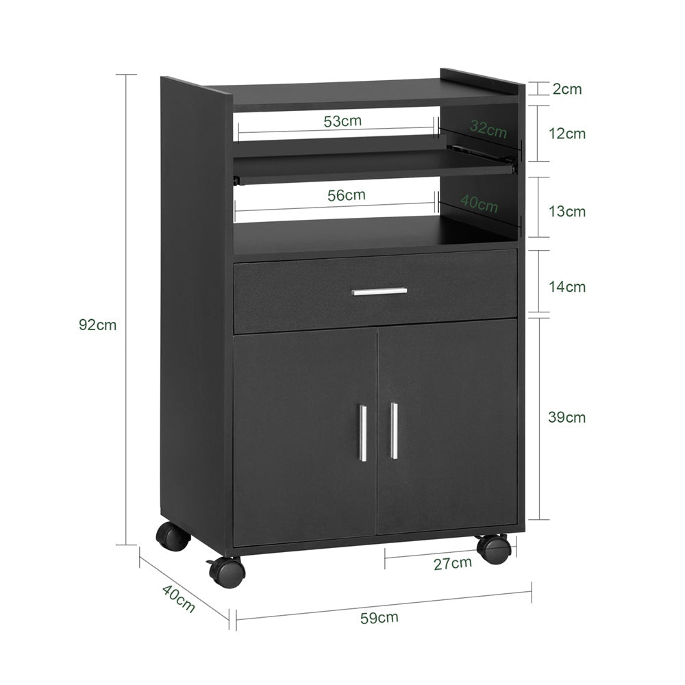 SoBuy Keukenwagen met zwenkwielen - Max. 60 kg - 2 Kasten - 59 x 92 x 40 cm - Zwart