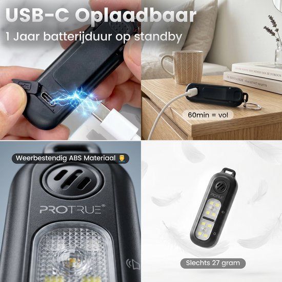 Persoonlijk Alarm Sleutelhanger 130dB - Zelfverdediging voor Vrouwen - Pepperspray - Oplaadbaar Zakalarm met Zaklamp