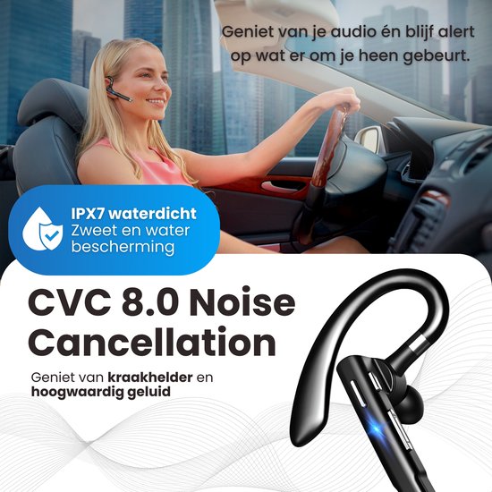 Otiume Draadloze Headset – Noise Canceling – Incl Oplaadkoffer - Bluetooth 5.0 – 100 uur - Waterproof - Bluetooth Headset – Handsfree Bellen Auto Bluetooth – Werk oordopjes - Oortjes – Draadloze Headset met Microfoon – Kantoor oortjes