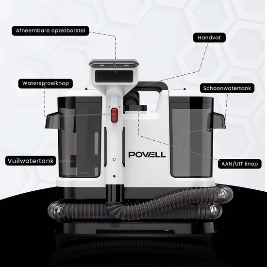 Powell Tapijtreiniger - Vlekkenreiniger - Bank Reiniger - Meubelreiniger - Tapijtreiniger Stofzuiger - Reinigingsmachine - Tapijt Reiniger - 450 Watt - Wit