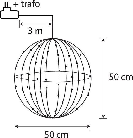 Luca Lighting Kerstverlichting Bal met Warm Witte LED Lampjes - Ø50 cm - Zwart