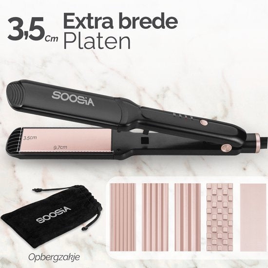 Soosia 5-in-1 Switch Styler – Stijltang, wafeltang, Golftang & Krultang – 3,5 cm Keramische Platen – Rosegoud