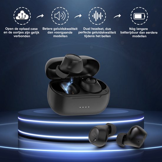 Draadloze Oordopjes met Noise Cancelling – 40u Batterij – Bluetooth Earbuds – Comfort Fit – Golden Sound Buds Pro