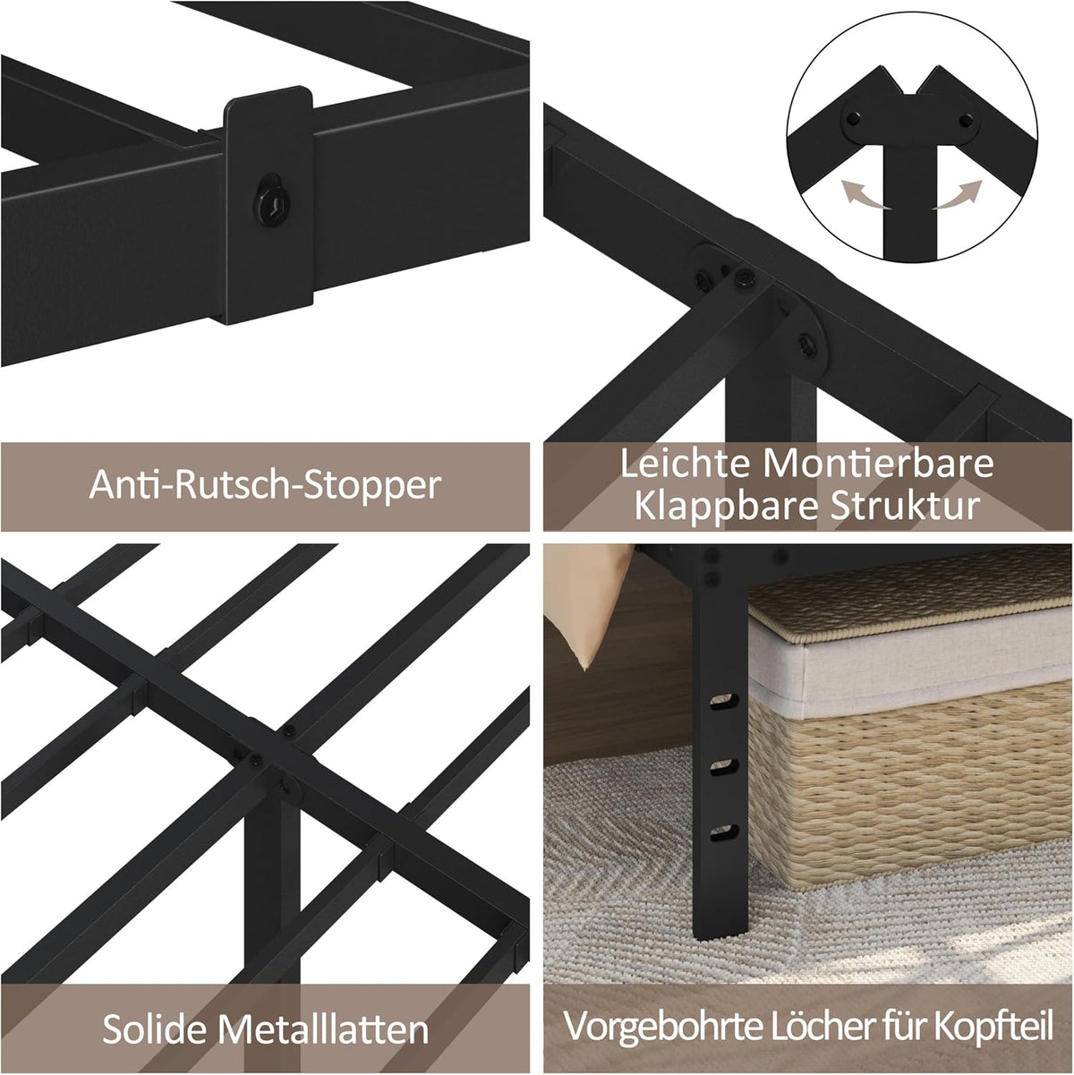 Yaheetech bedframe van metaal - Inclusief lattenbodem - 160 x 200 cm - Zwart