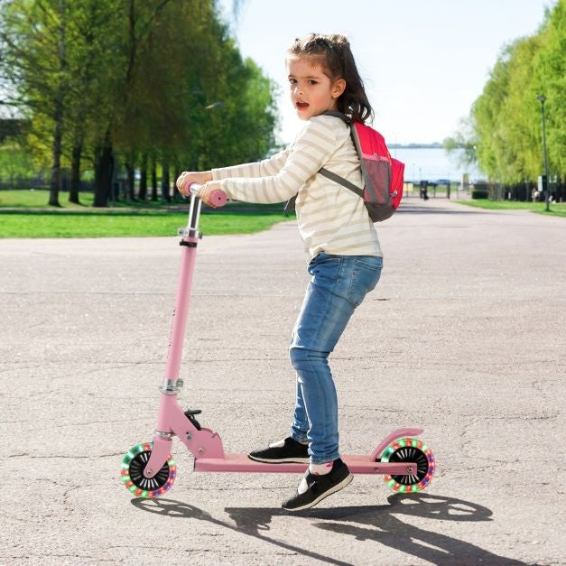 Coast Kinderstep - Twee Wiel Kick Scooter met Knipperende Wielen - Verstelbaar Stuur & Achterrem - Staan & Rijden - Roze