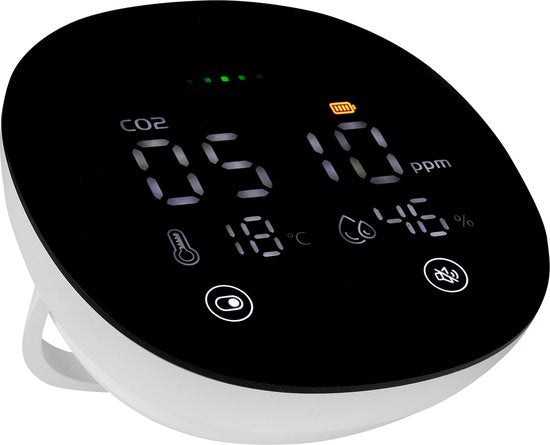 Smartwares FGA‑13950 Luchtkwaliteitsmeter – CO₂, Kooldioxide, Temperatuur & Vochtigheid Monitor – 10 Jaar Sensor & Batterij – LED Kleurindicatie, Ventilatie Alarm – Voor Huis, Kantoor, Slaapkamer, School, Gezond Binnenklimaat