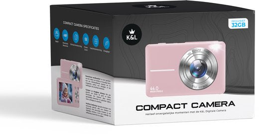 K&L Digitale Camera 4K - 64MP - Fototoestel - Compact Camera - Vlog Camera - Voor Kinderen - Inclusief 64GB - NL Software