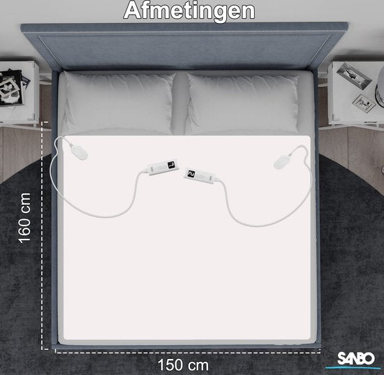 Sanbo Elektrische Deken - 2 Persoons - 150 x 160 cm - Wasmachinebestendig - Onderdeken - 7 Standen - Met Hoekelastieken