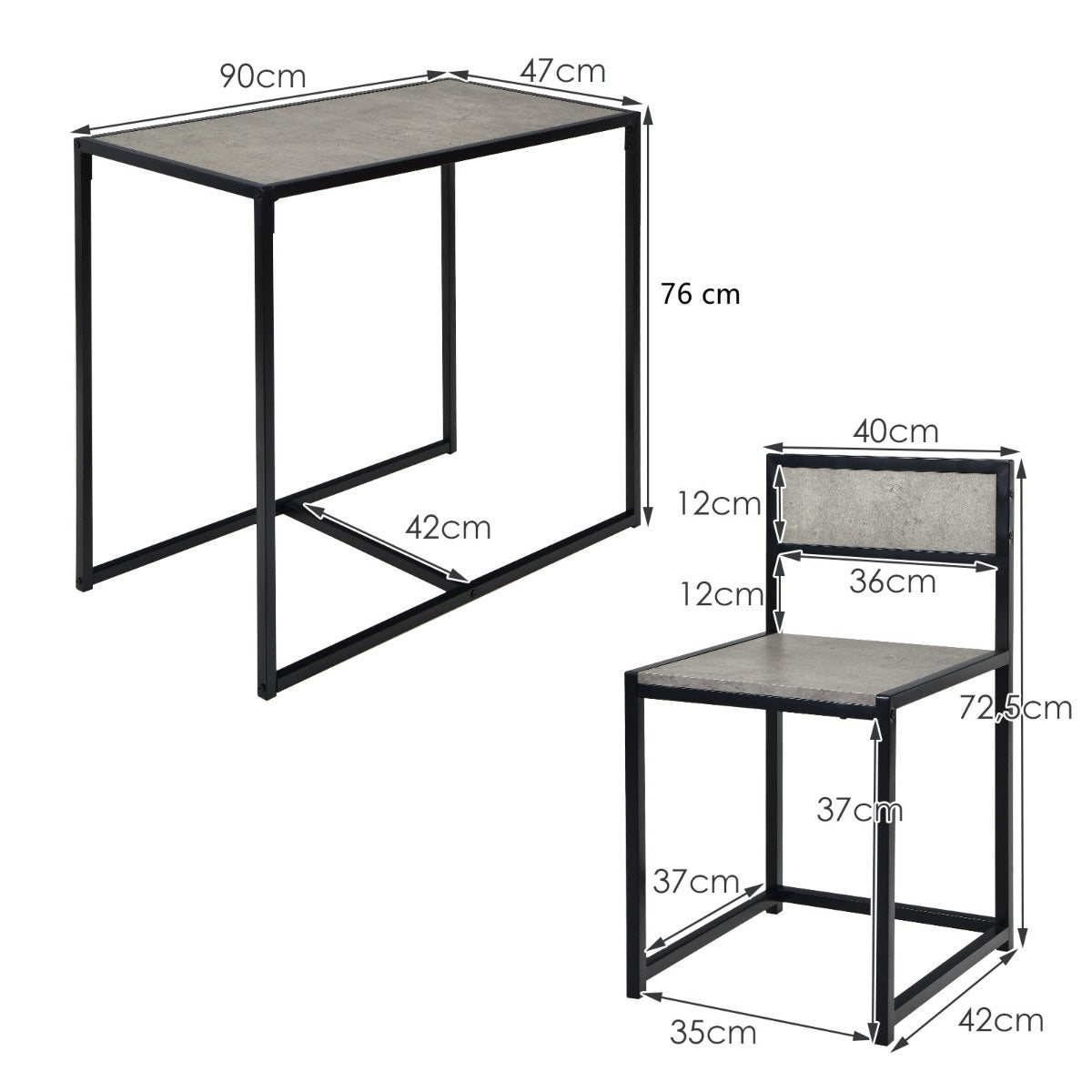 Coast 3-Delige Keukentafel Set met Compacte Tafel & 2 Stoelen Houten Materialen + Metaal Grijs