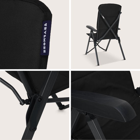 TRVLMORE Campingstoelen Luxe - Opvouwbaar - 2-Pack - 150KG Draagvermogen - Incl. Draagtas - Klapstoel - Kampeerstoel - Vouwstoel - Zwart