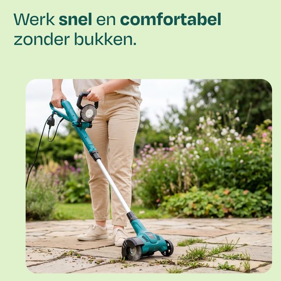 VONROC Elektrische Onkruidborstel 500W - voegenreiniger - verwijderen – telescopisch handvat - incl. staal- en nylonborstel