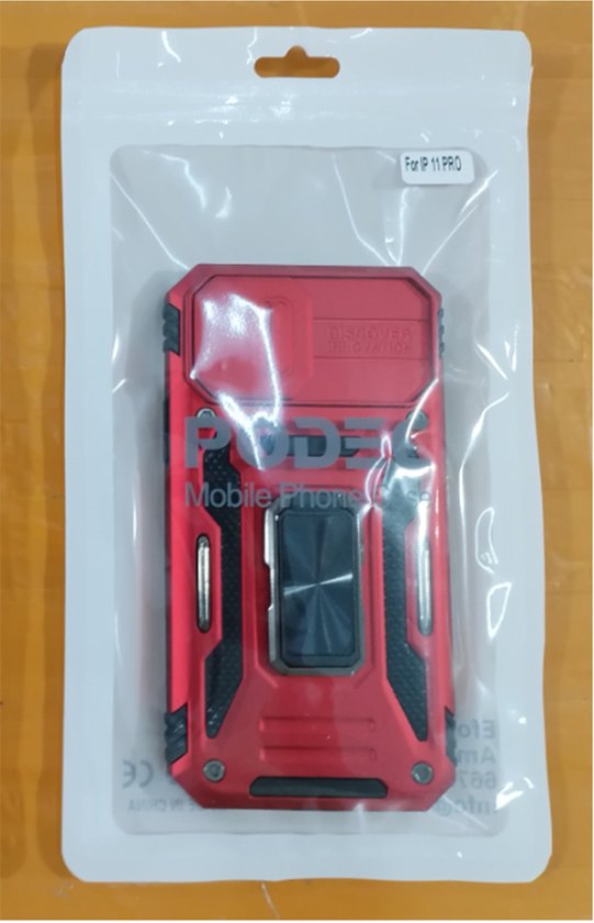 Podec Hoesje geschikt voor iPhone 11 Pro Rood Telefoonhoesje - Anti-Shock Case Cover Hybrid Armor Hoes met Kickstand Ring met Screenprotector