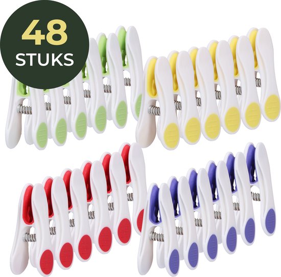 Gandria Wasknijpers 48 Stuks - Kunststof Wasknijpers - Set van 48 Plastic Knijpers - Wasrek Knijpers 10 Kg - 4 Kleuren