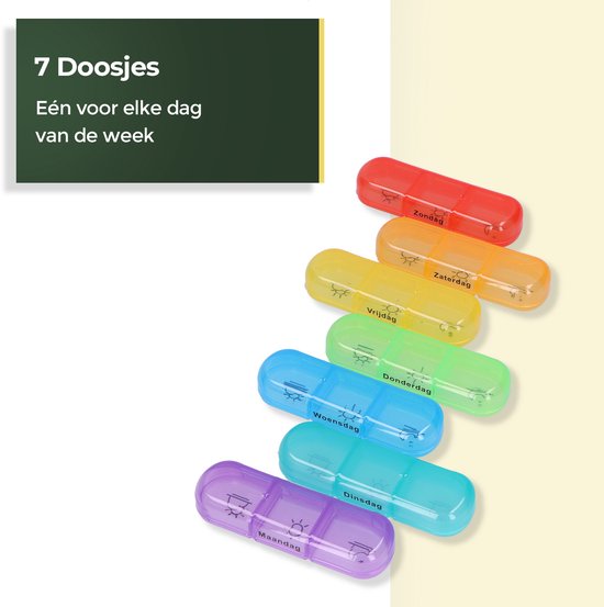 Gandria Pillendoos 7 Dagen - Uitneembaar Pillendoosje - Medicijndoos met 21 Compartimenten - Medicijndoos met Stevige Sluiting - 3 Vakken per Dag - 7 Kleuren